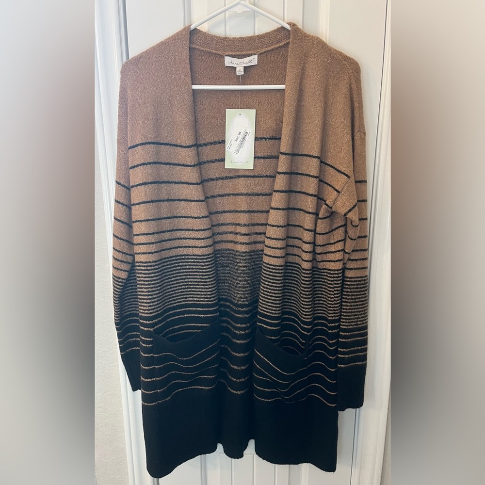KEREN HART Brown and Black Striped Cardigan with Pockets New with Tags